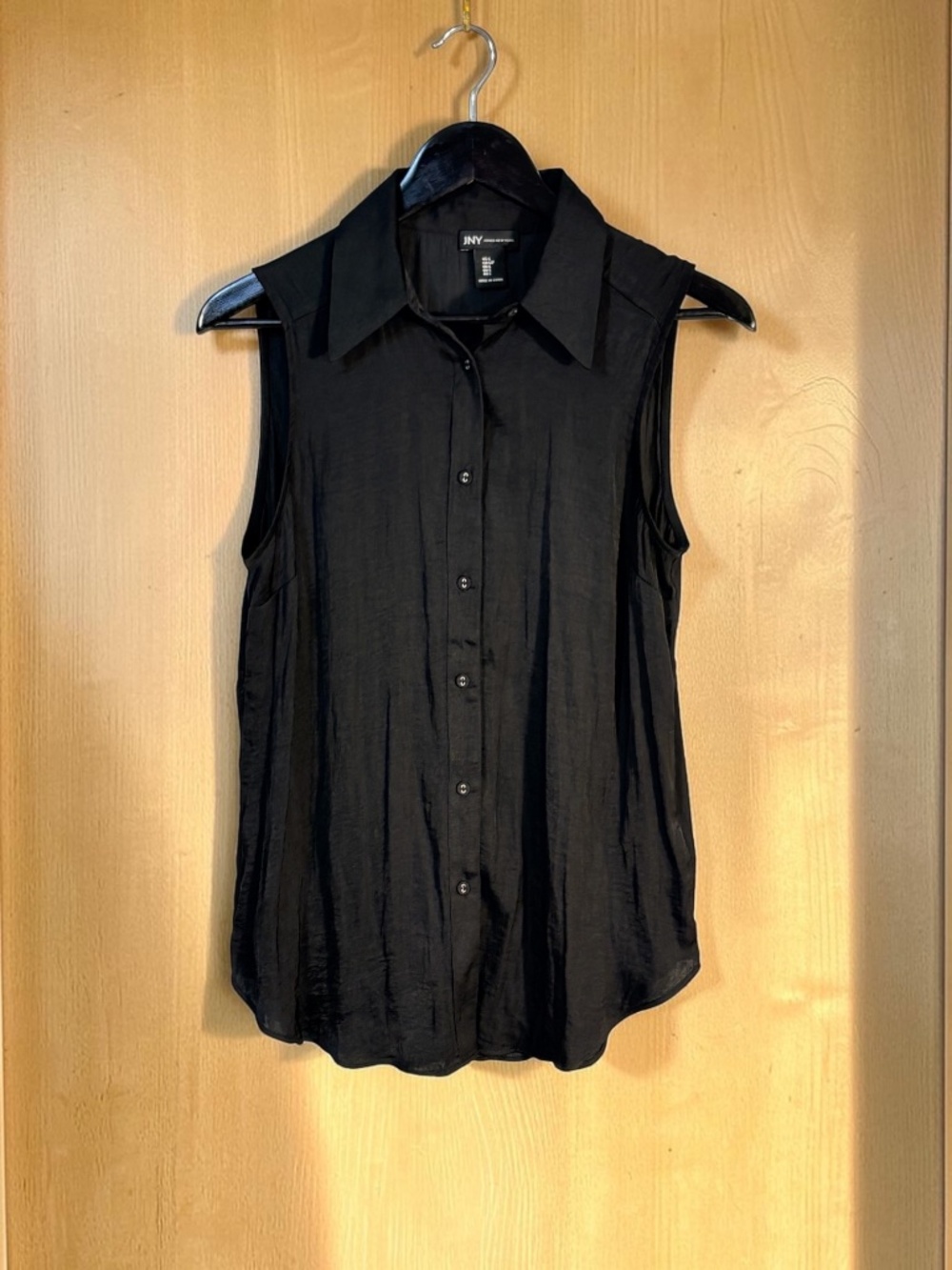 Jones New York Black Button-Up Point Collar Sleeveless Blouse S